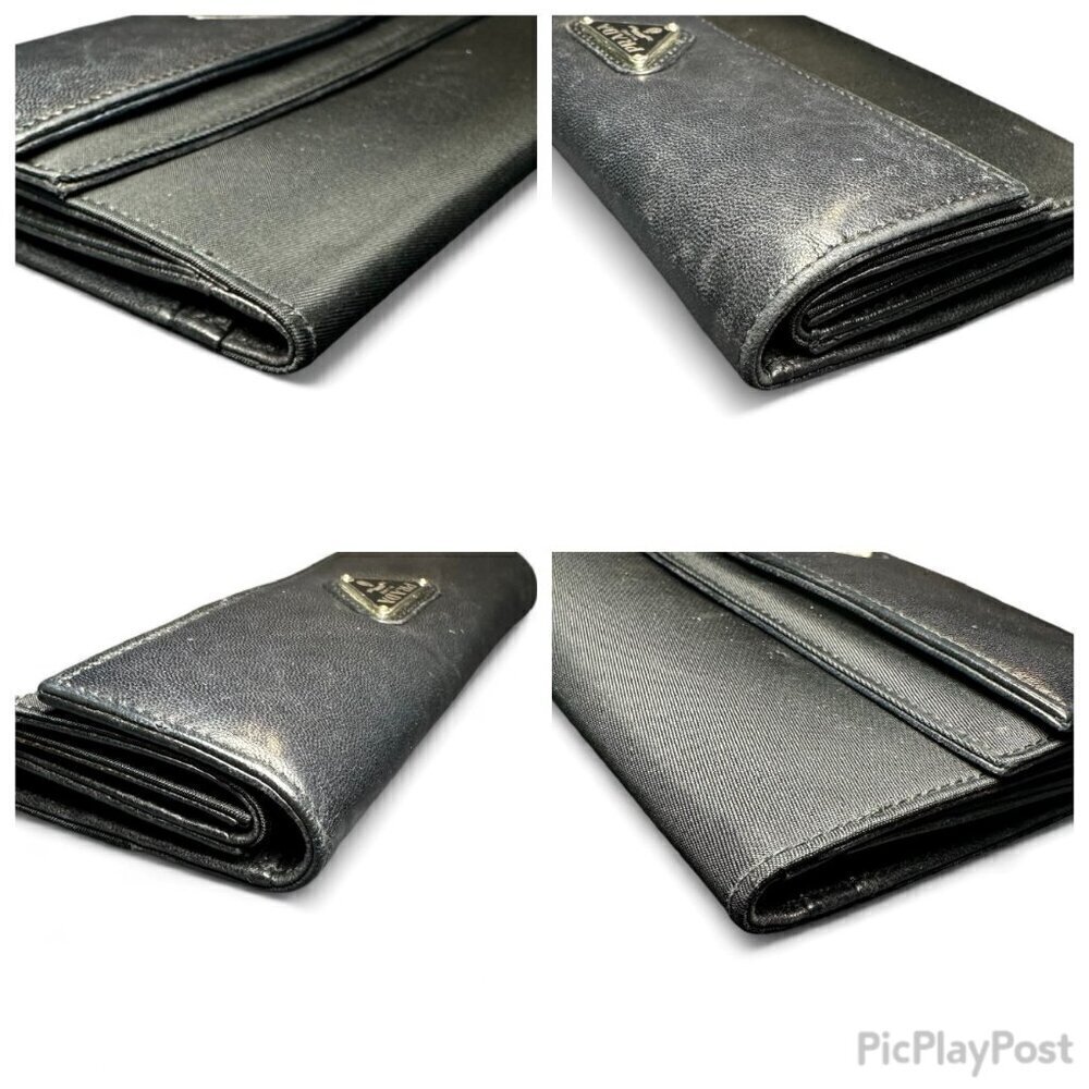 PRADA Saffiano Leather and Nylon Tri-Fold Wallet - Black - Picture 11 of 15